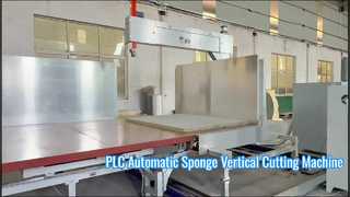 Bloco de tira de esponja Corte vertical PLC automático com mesa de trabalho rotativa e faca de bisel duplo